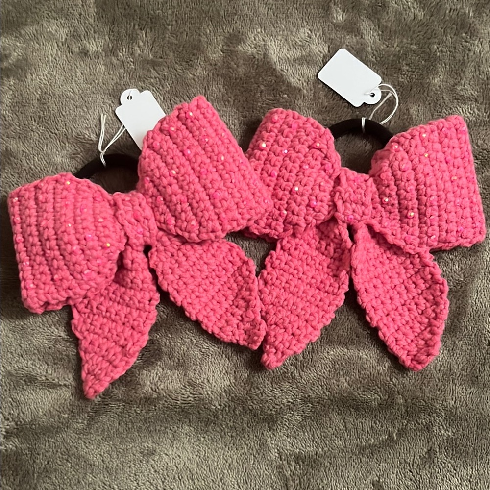 Pink Knitted Hair Bow for Kids
